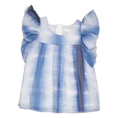 Chloé Kids' Chloe Girls Cotton Gradient Ruffled-sleeve Blouse In Blue