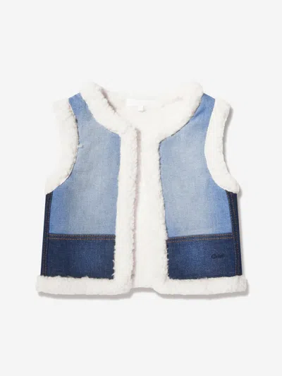 Chloé Kids' Girls Denim And Fleece Waistcoat In Blue