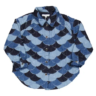 Chloé Kids' Chloe Girls Denim Blue Patchwork Denim Shirt Jacket