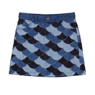 Pre-owned Chloé Chloe Girls Denim Blue Scallop Patchwork Detail Skirt