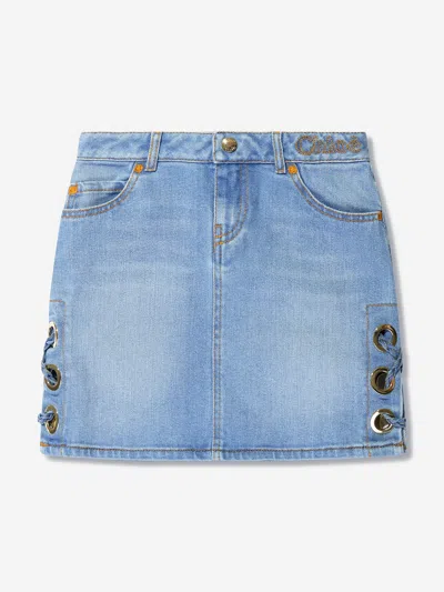 Chloé Kids' Girls Denim Braided Skirt In Blue