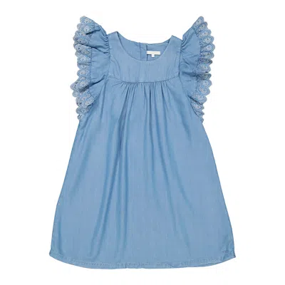 Chloé Kids' Chloe Girls Denim Light Blue Embroidered Wide Sleeve Chambray Dress