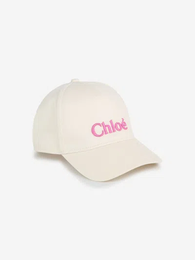 Chloé Kids' Logo刺绣棉棒球帽 In Ivory