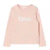 Chloé Chloe Girls Embroidered Logo Long-sleeve Top In Pink