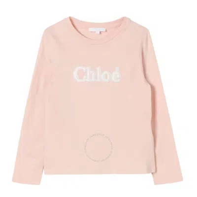Chloé Chloe Girls Embroidered Logo Long-sleeve Top In Pink