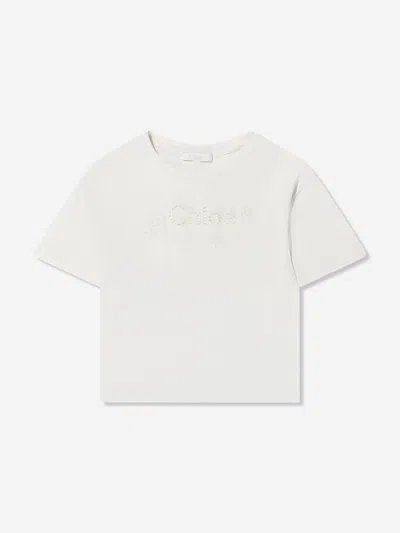 Chloé Babies' Girls Embroidered Logo T-shirt In Ivory