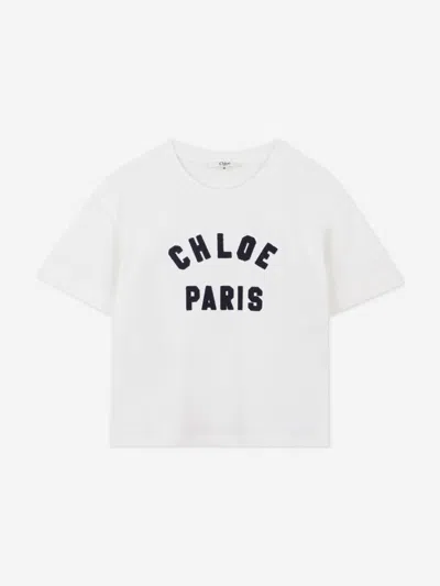 Chloé Babies'  Girls Embroidered Paris Logo T-shirt In Ivory