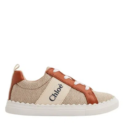 Chloé Woody Lauren Leather-trimmed Logo-print Cotton-canvas Sneakers In White