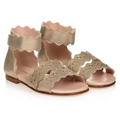 Chloé Kids' Girls Gold Leather Sandals