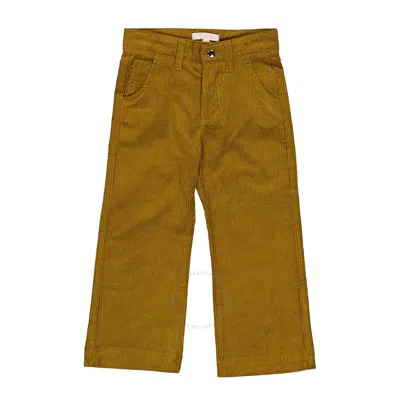Chloé Kids' Chloe Girls Gold Yellow Velvet Corduroy Trousers In Brown