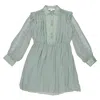 CHLOÉ CHLOE GIRLS GREEN LACE-TRIM LONG SLEEVE MIDI SHIRT DRESS