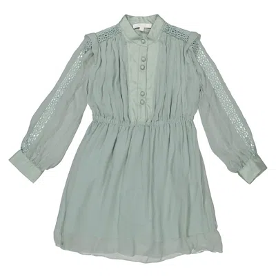 Chloé Kids' Chloe Girls Green Lace-trim Long Sleeve Midi Shirt Dress