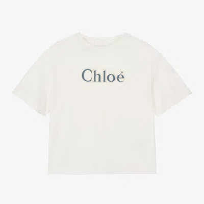 Chloé Babies' Girls Ivory Organic Cotton T-shirt In White