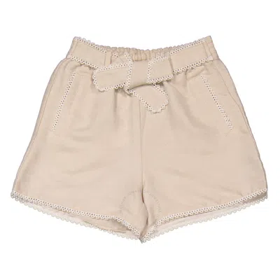 Chloé Kids' Chloe Girls Ivory Scalloped Trim Detail Belted Shorts In Neutral