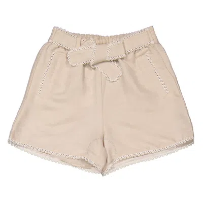 Chloé Kids' Chloe Girls Ivory Scalloped Trim Detail Belted Shorts In White