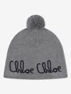 Chloé Beanie With Logo And Pompom Chloe In Gray