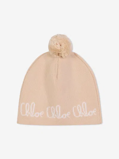 Chloé Kids'  Girls Jacquard Logo Knitted Hat In Brown