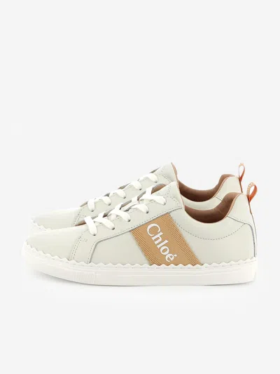 CHLOÉ CHLOÉ GIRLS LEATHER LOGO TRAINERS