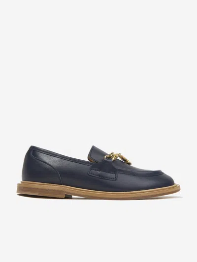 Chloé Kids' Chain-link Leather Moccasins In Blue