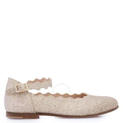 Chloé Chloe Girls Light Brown Glitter-detail Ballerina Shoes In Gold