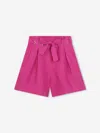 Chloé Girl's Linen Shorts With Eyelets In Pink