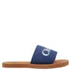 Chloé Chloe Girls Logo-print Denim-strap Slides In Blue