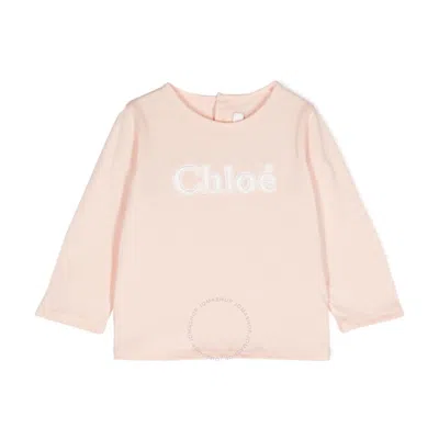 Chloé Kids' Chloe Girls Long-sleeved Logo-embroidered T-shirt In Pink