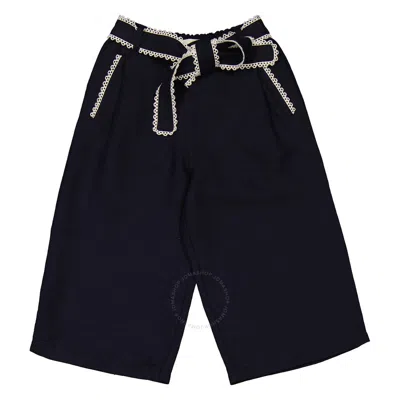 Chloé Kids' Chloe Girls Navy Lace-trim Wide Leg Trousers In Blue