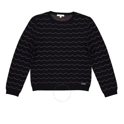 Chloé Chloe Girls Navy Wave-print Sweatshirt In Black