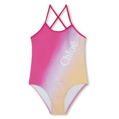 CHLOÉ CHLOE GIRLS OMBRE LOGO 1-PIECE SWIMSUIT