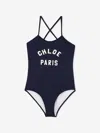 Chloé Logo-print Swimsuit In Blue