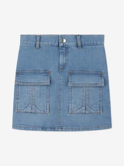 Chloé Kids'  Girls Patch Pocket Denim Skirt In Blue