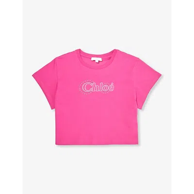 CHLOÉ LOGO-EMBROIDERED SHORT-SLEEVE COTTON-JERSEY T-SHIRT 8-14 YEARS