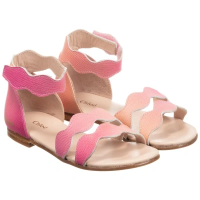 Chloé Babies' Girls Pink Leather Sandals In Multi