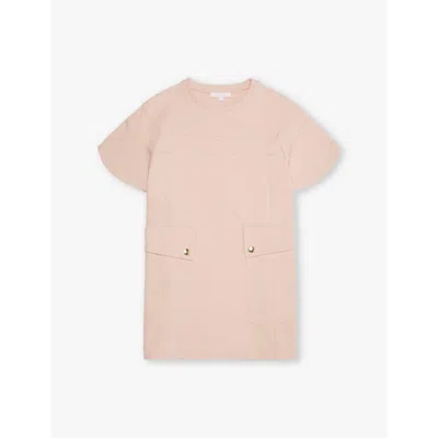 Chloé Chloe Girls Pink Washed Pink Kids Button-pocket Round-neck Woven-blend Dress 4-14 Years In Pink  Washed Pink