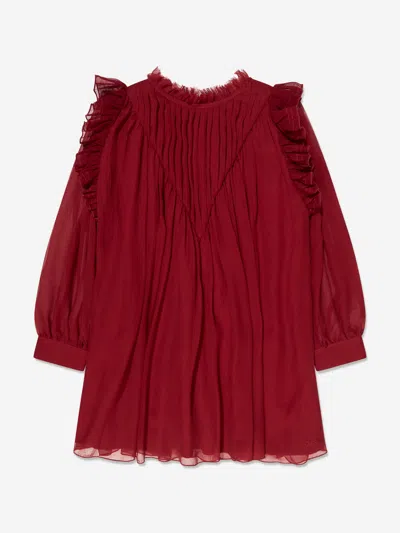 Chloé Babies' Girls Pleated Silk Ceremony Dress In Red
