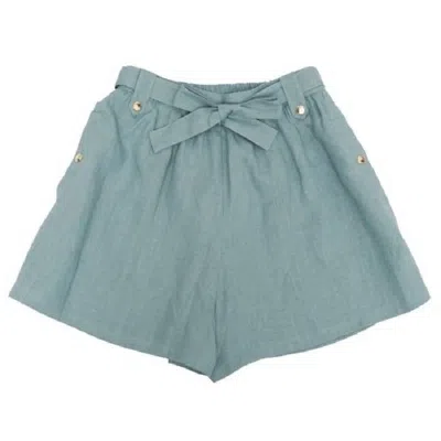 Chloé Chloe Girls Ribbon Stud Linen Shorts In Blue