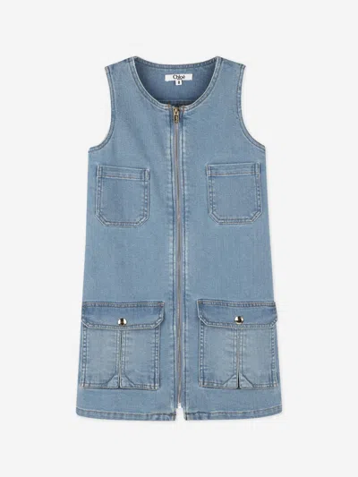 Chloé Babies'  Girls Sleeveless Denim Zip Dress In Blue