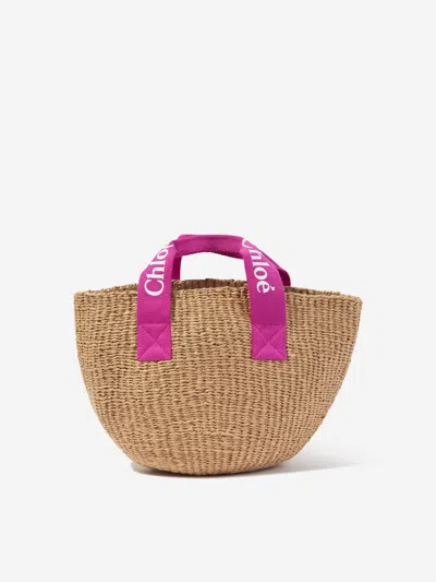 Chloé Babies' Girls Straw Tote Bag In Neutral