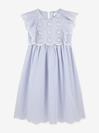 Chloé Babies'  Girls Striped Flower Embroidered Dress In Blue