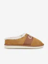 Chloé Beige Slip-on Mule With Logo Lettering In Suede Girl In Brown