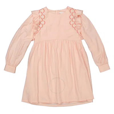 Chloé Kids' Chloe Girls Washed Pink Embroidered-scallop Ceremony Midi Dress