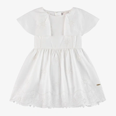 Chloé Kids' Girls White Embroidered Cotton Dress