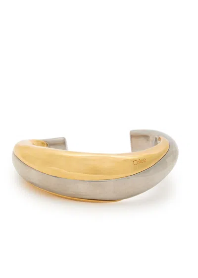 Chloé Chloe Glaze Sculpted Two-tone Brass Bracelet In Gold