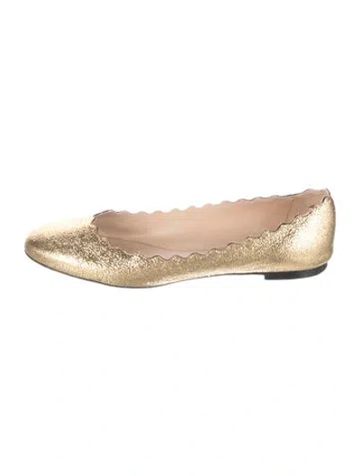 Pre-owned Chloé Glitter Scalloped Accent Ballet Flats In Gold/metallic