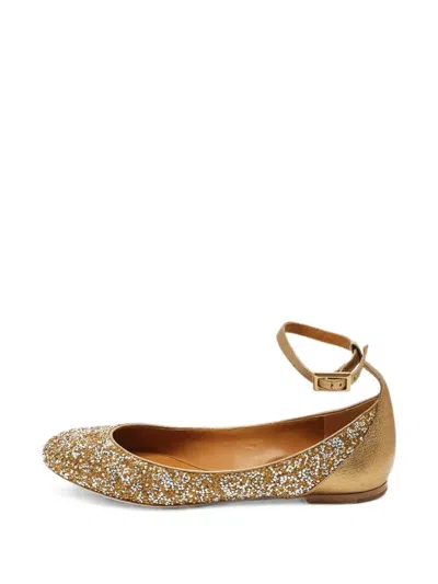 Pre-owned Chloé Glitter-detail Ballet Flats In Gold