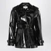 Chloé Chloe Houndstooth-trimmed Coated Linen Trench Coat In Black