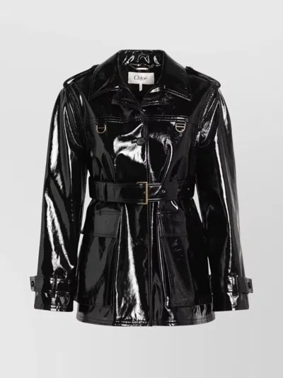 CHLOÉ GLOSSY COTTON CANVAS JACKET WITH BUCKLE DETAIL