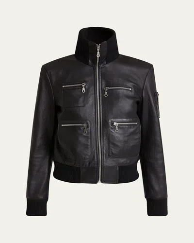 CHLOÉ GLOSSY LEATHER BOMBER JACKET