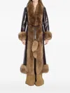 Chloé Lamb Shearling-trim Shiny Leather Long Coat In Brown